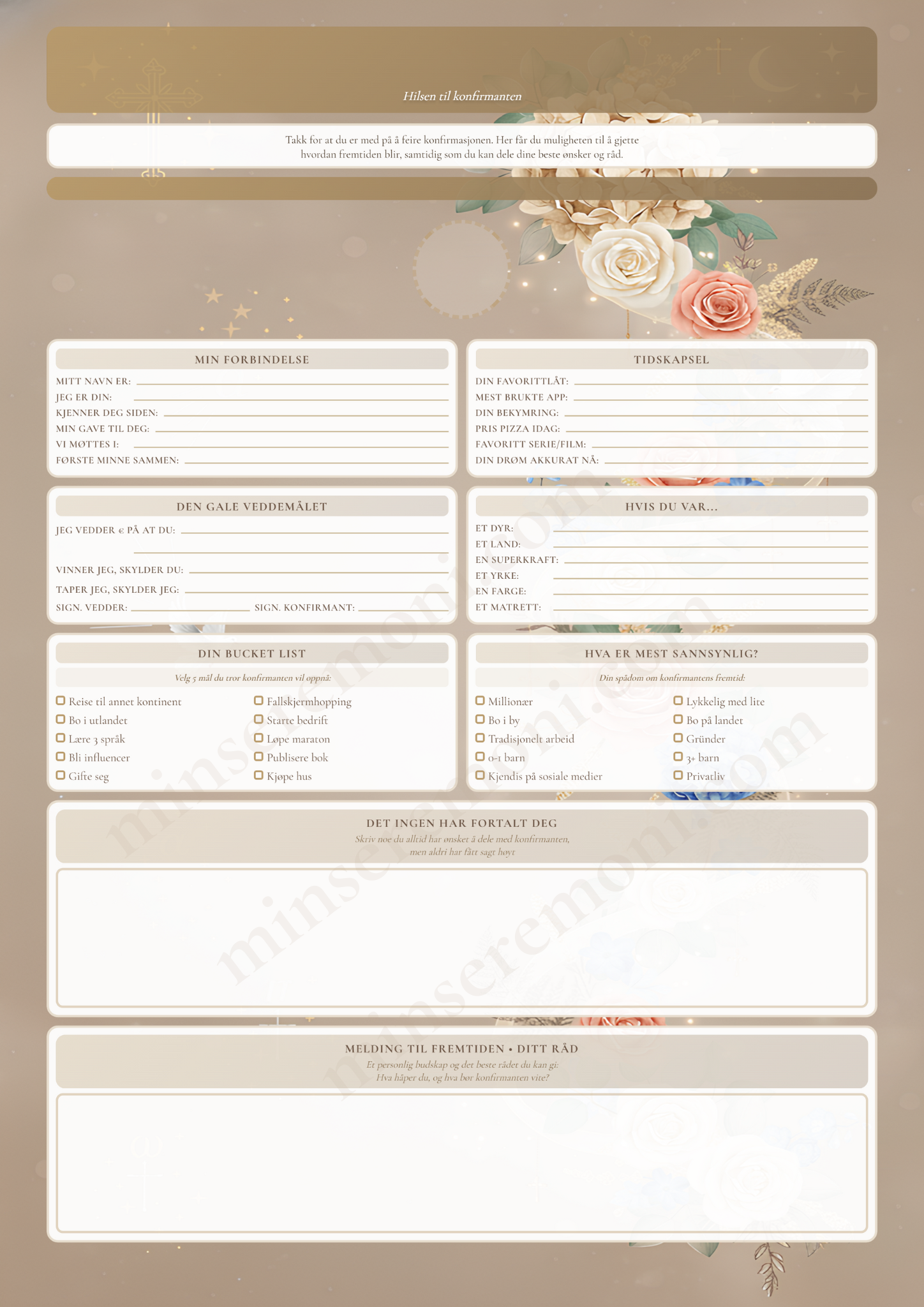 Konfirmasjonsark Beige