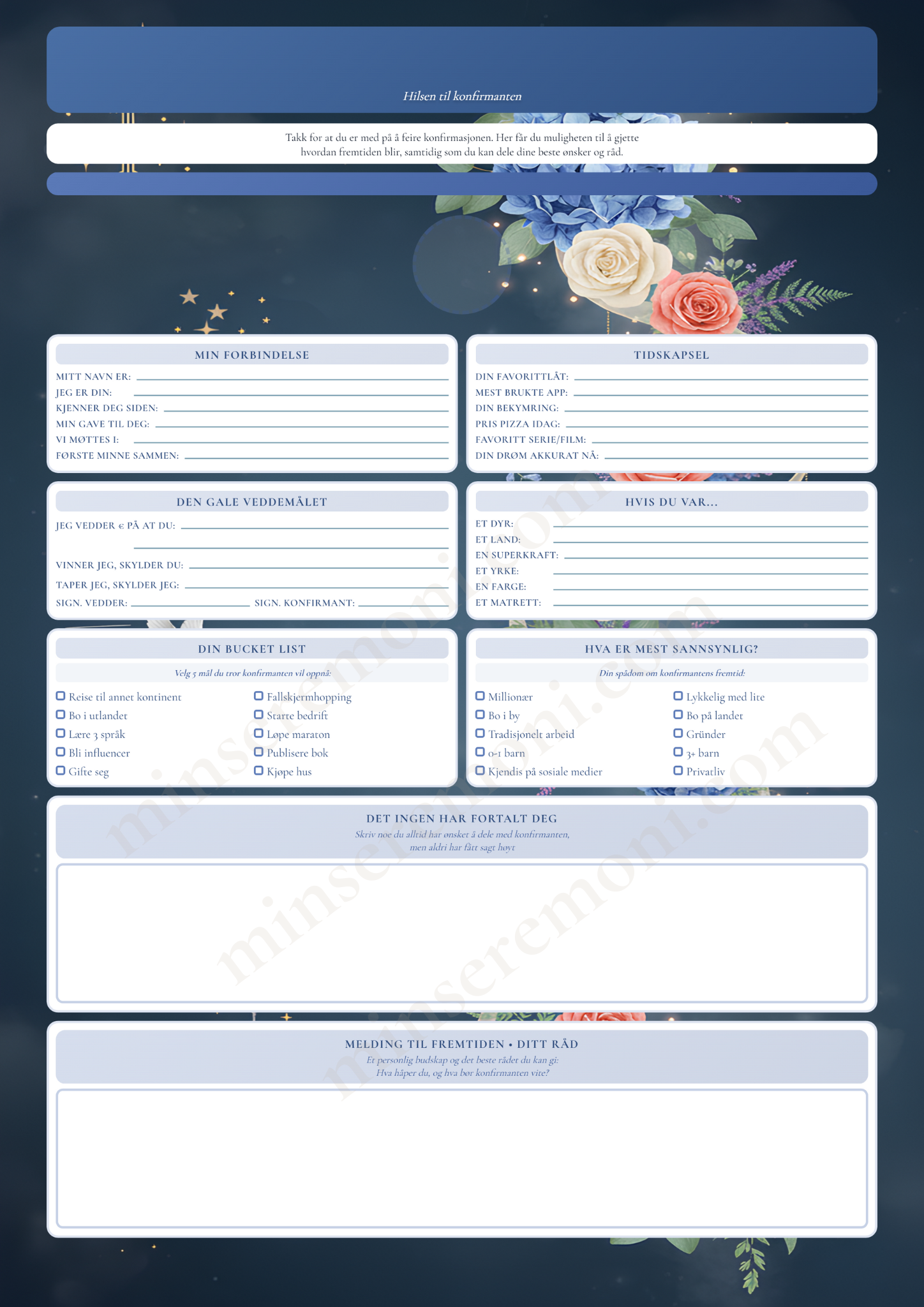 Konfirmasjonsark Blå