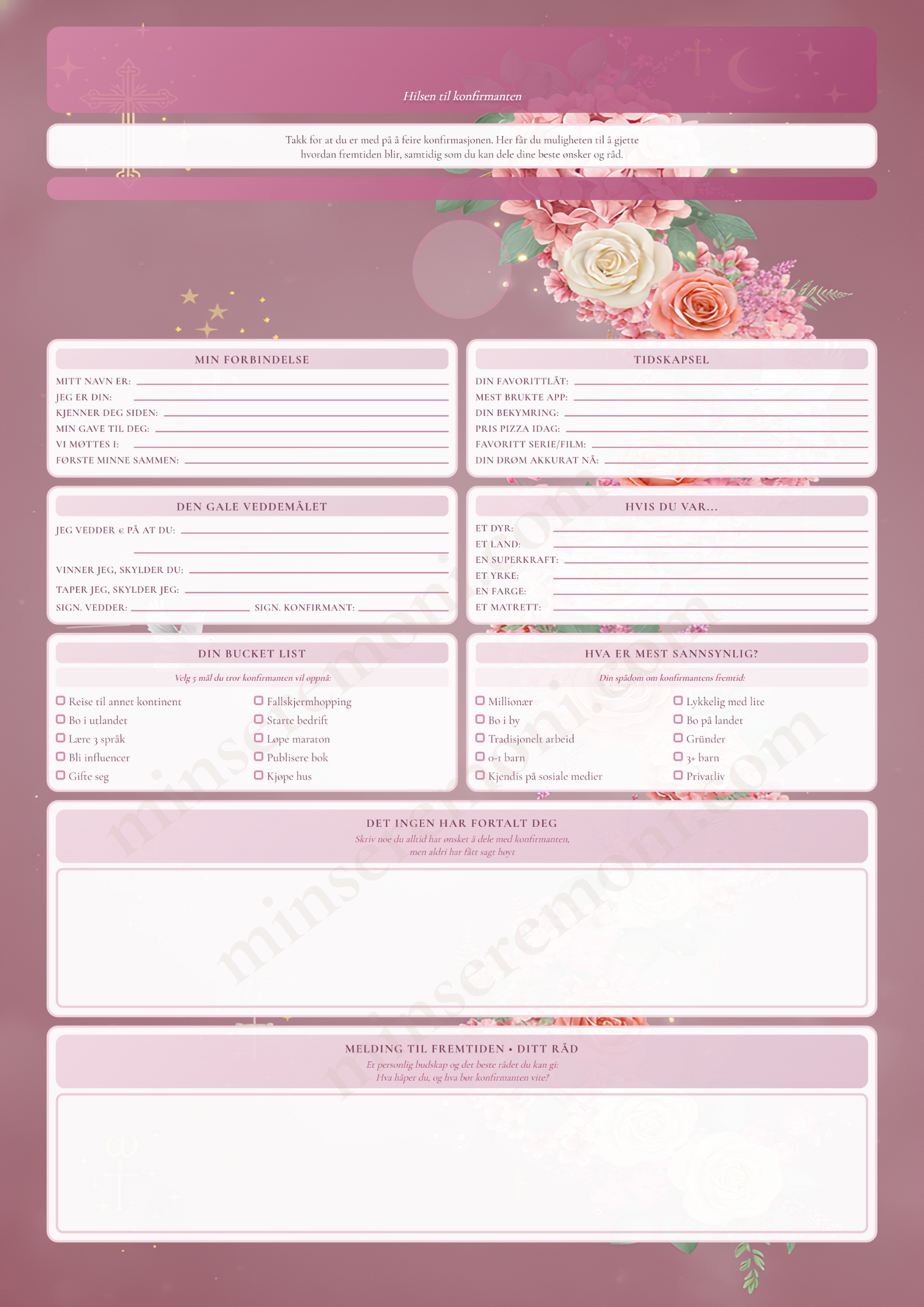 Konfirmasjonsark Rosa