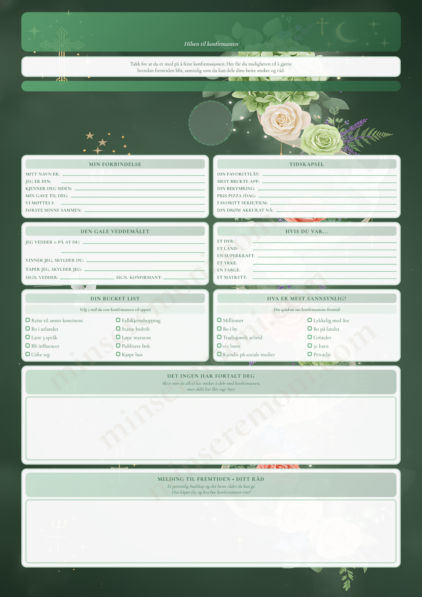 Konfirmasjonsark Grønn